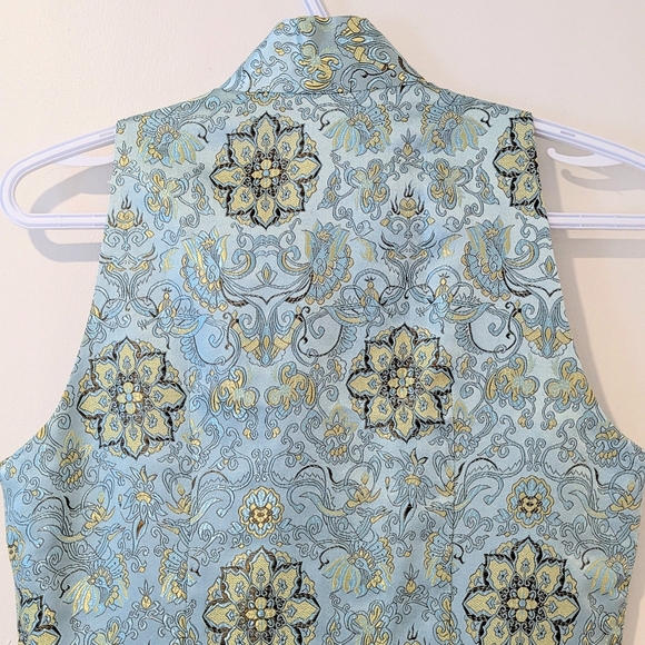 Vintage 90s Blue Floral Cheongsam Qipao Dress Fitted Sleeveless Chinese Lunar - Picture 5 of 16